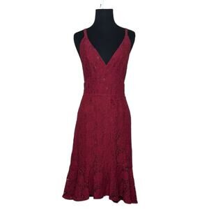Lulus red lace open cross back party dress size m